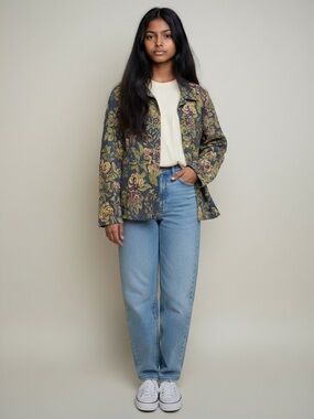 Floral Tapestry Button-Up Jacket vintage large COLDWATER CREEK made in USA